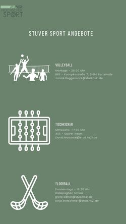 Grüne Grafik mit weißer Schrift zum Sportangebot