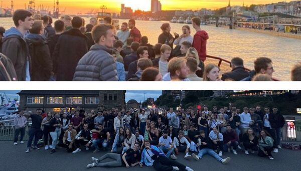 Fotocollage Kieztour: Menschenmassen am Abend