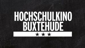 Weißes Logo auf schwarzem Hintergrund vom Hochschulkino Buxtehude